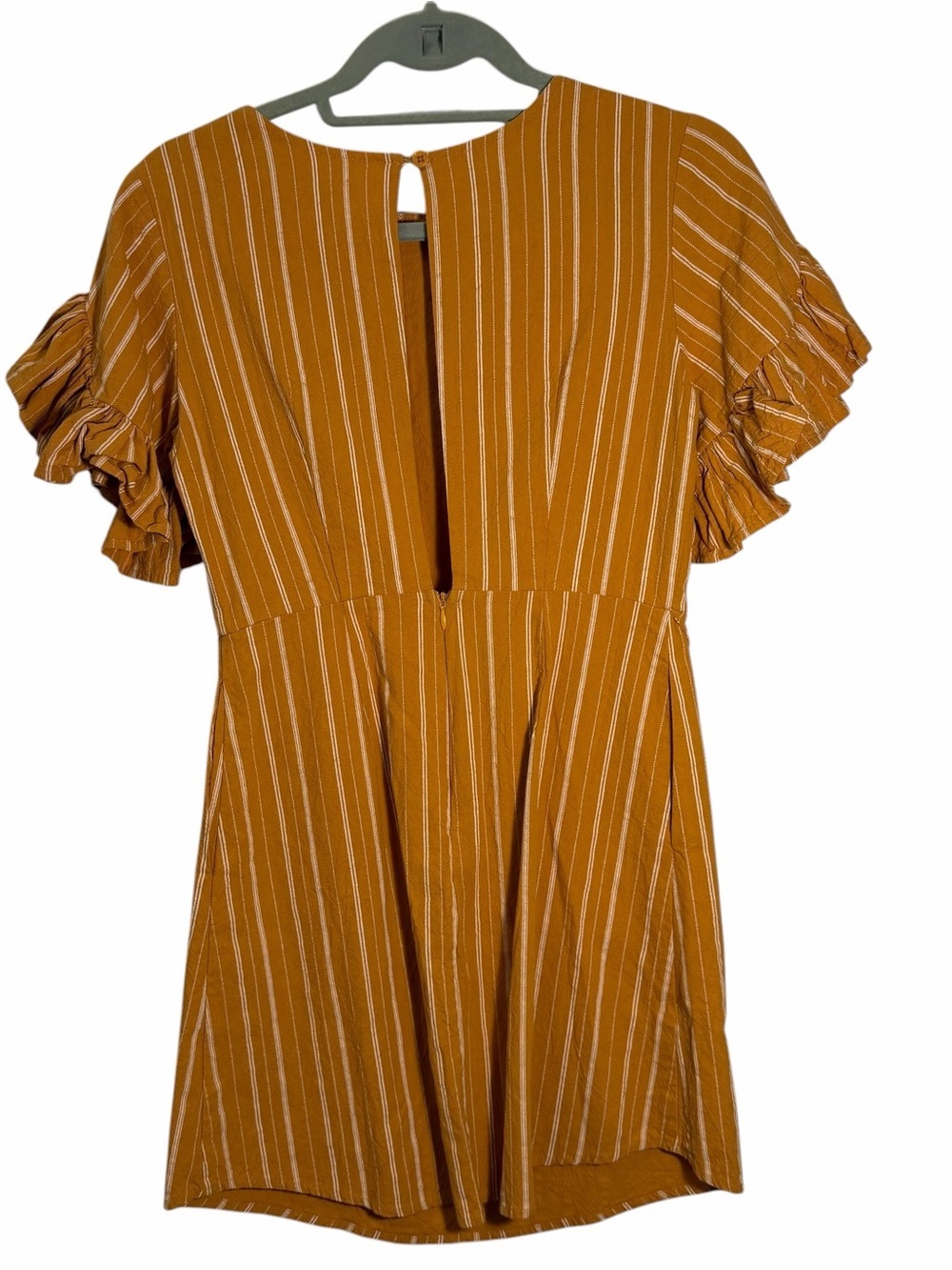 Mustard Stripe Ruffle Sleeve Dress - Picture 3 of 4